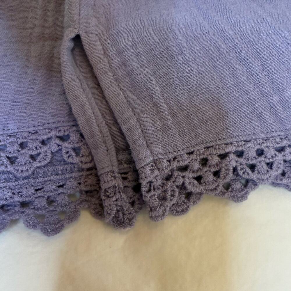 Democracy Top 3X Gauze Blouse Boho Purple Crocheted Cottagecore‎ Peasant Fairy - Picture 9 of 10